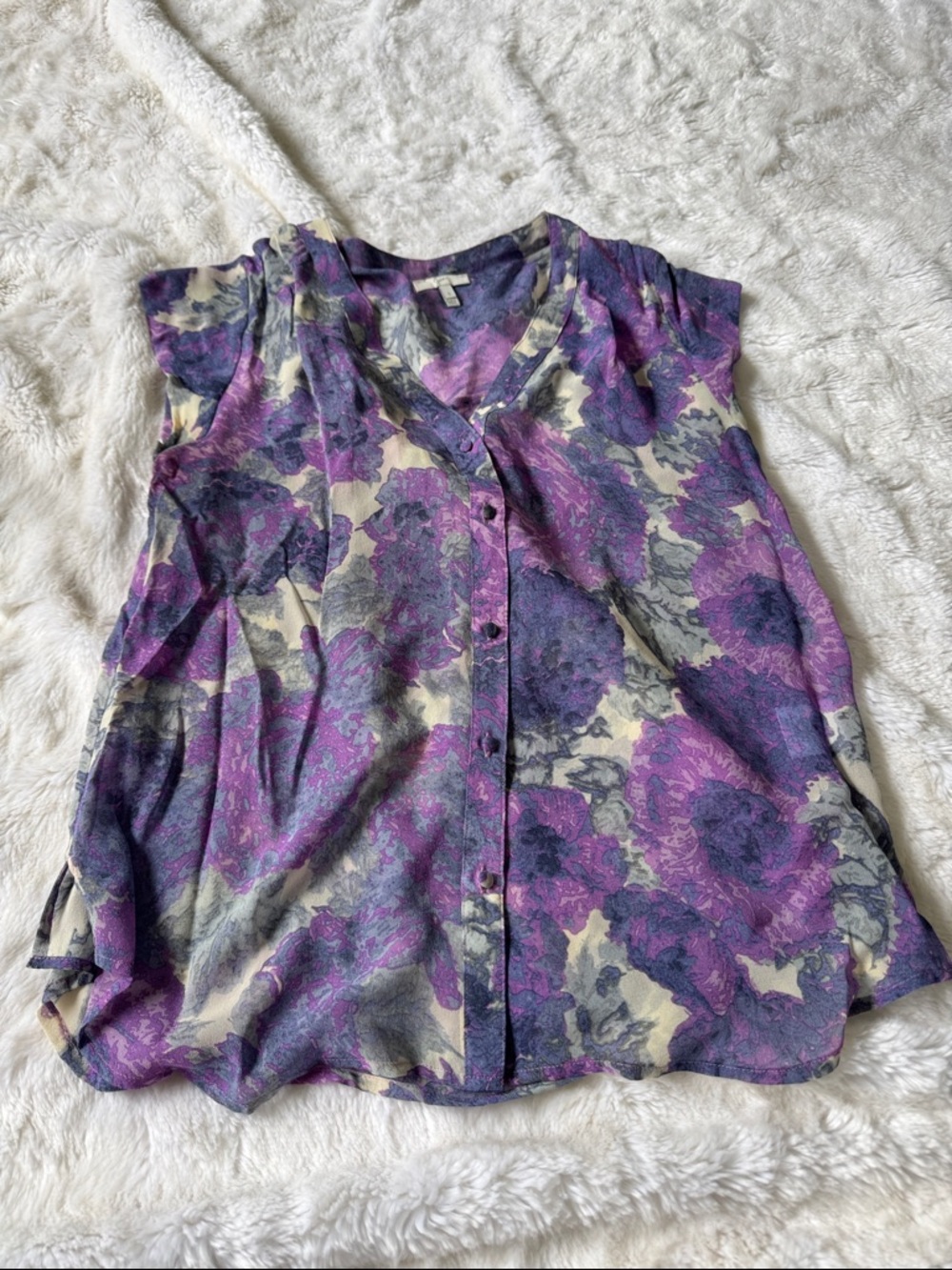 Joie Silk Sleeveless Floral Button-Front Top in Purple and Cream